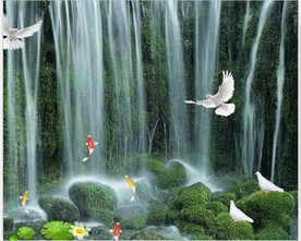 山水瀑布3D风景背景墙壁画