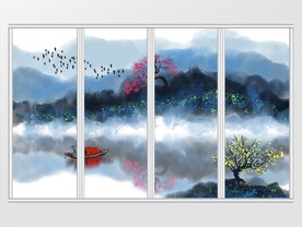新中式中国风水墨山水移门