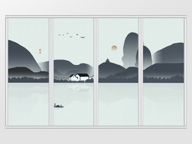 中国风山水禅意水墨画移门