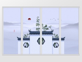 中国风徽派建筑水墨意境移门