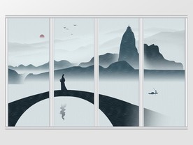 中国风水墨山水古风清雅移门