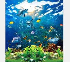 高清海豚海底世界3D背景墙壁纸