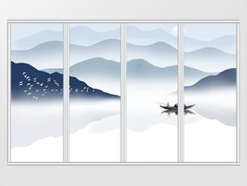 新中式禅意简约墨山水画移门
