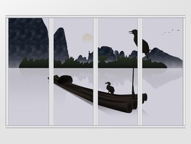 中国风写意垂钓山水移门