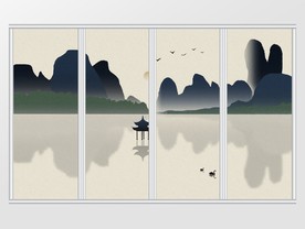 中国风意境山水移门