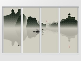 中国风极简创意意境山水移门