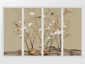 新中式高清工笔花鸟移门