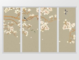 新中式玉兰花鸟移门