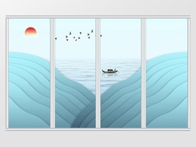 新中式几何山水风景移门