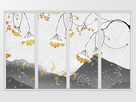 现代简约意境山水花卉移门