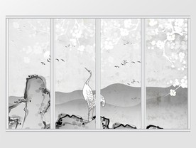 现代简约意境山水花卉移门