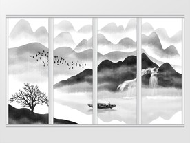 新中式手绘水墨山水移门