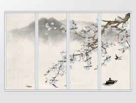 中式山水花鸟鱼画移门