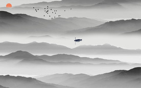 大型水墨山水国画背景壁画