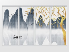 手绘意境中式山水移门