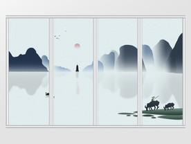 中国风写意山水移门