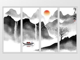 新中式手绘山水画移门