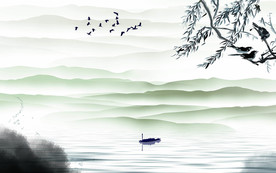 大型手绘山水背景墙装饰画