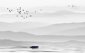 大型水墨山水背景壁画装饰画