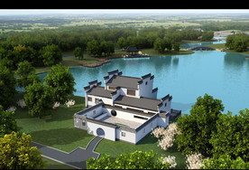 湖边别墅建筑设计效果图