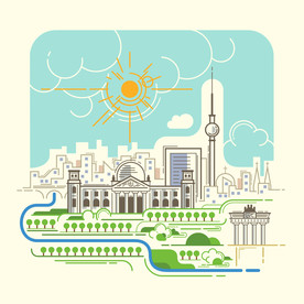 柏林城市卡通简笔彩色画矢量图