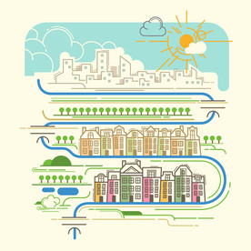 阿姆斯特丹城市卡通简笔彩色画