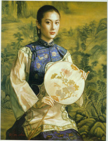 陈逸鸣油画 女子与山水