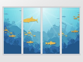 水彩海洋生物移门