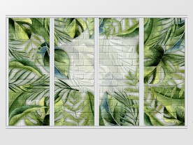 清新绿色叶子植物移门