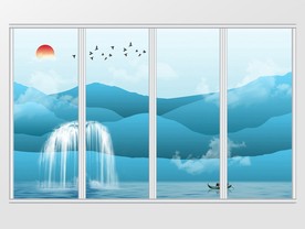 新中式山水瀑布移门