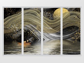 中式金色抽象山水移门