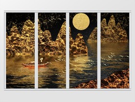 新中式金色抽象山水画移门