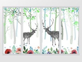 北欧手绘抽象麋鹿森林移门