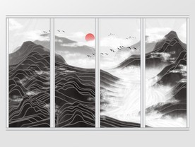 新中式手绘水墨山水移门