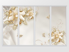 3d高贵大气金色珍珠花瓣移门