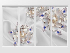 3d立体白色镶金珍珠花朵移门