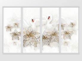 3d梦幻白色天鹅移门