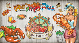 卡通海鲜龙虾啤酒美食背景