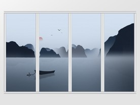 中国风意境湖泊静谧山水移门