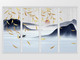 中式质感手绘山水意境移门