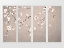 中式高清手绘仿手绘花鸟移门