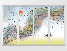 新中式抽象线条山水画移门