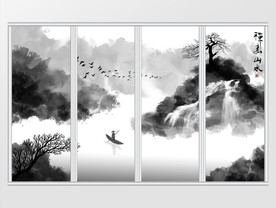 新中式水墨禅意山水画移门