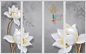 家和富贵3D浮雕荷花移门