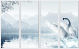 山水情白天鹅移门