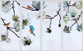 手绘玉兰花鸟图移门