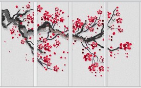 唯美高清手绘梅花移门