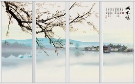 新中式水墨山水画忆江南移门