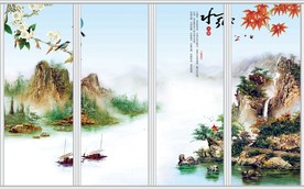 忆江南山水画移门