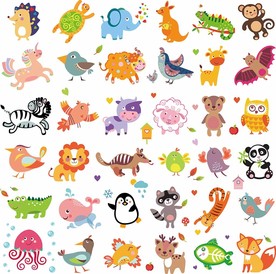 可爱卡通动物矢量贴纸素材